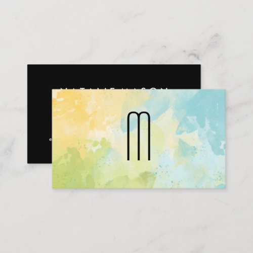 Modern Minimalist Monogram Watercolor Texture Business Card