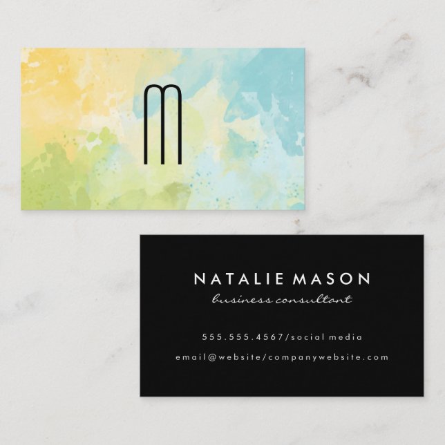 Modern Minimalist Monogram Watercolor Texture Business Card (Front/Back)