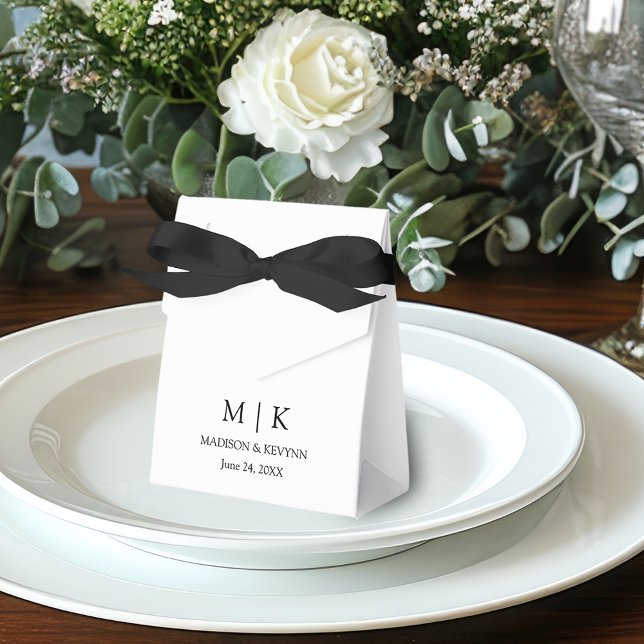 Modern Minimalist Monogram Wedding Black Bow Favor Boxes (Customize to change text size, style, color or to add more text.)