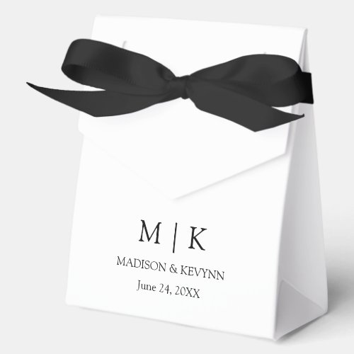 Modern Minimalist Monogram Wedding Black Bow Favor Boxes