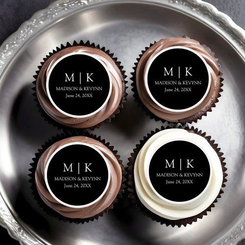 Modern Minimalist Monogram Wedding Black Edible Frosting Rounds