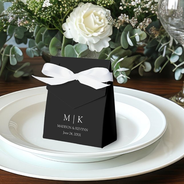 Modern Minimalist Monogram Wedding Black Favor Boxes (Customize to change text size, style, color or to add more text.)
