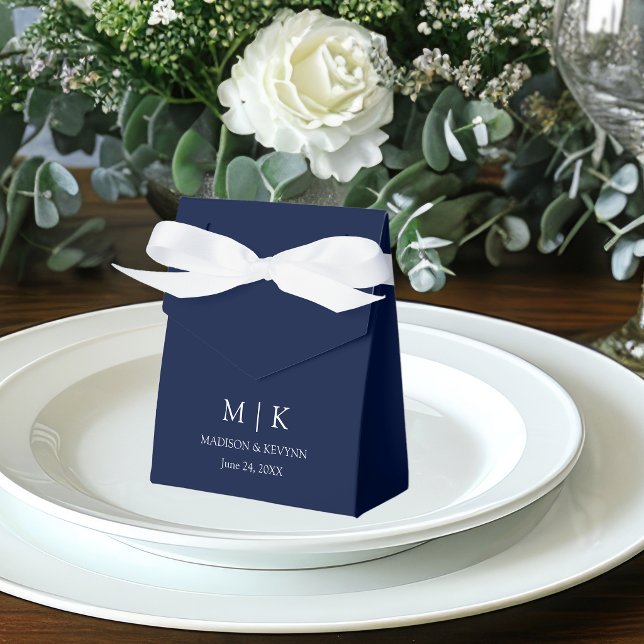Modern Minimalist Monogram Wedding Blue Favor Boxes (Customize to change text size, style, color or to add more text.)