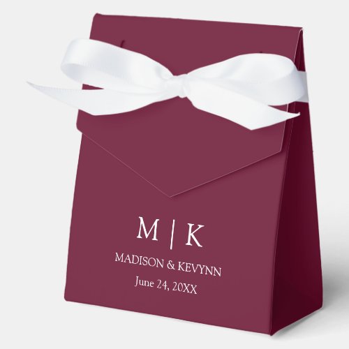 Modern Minimalist Monogram Wedding Burgundy Favor Boxes