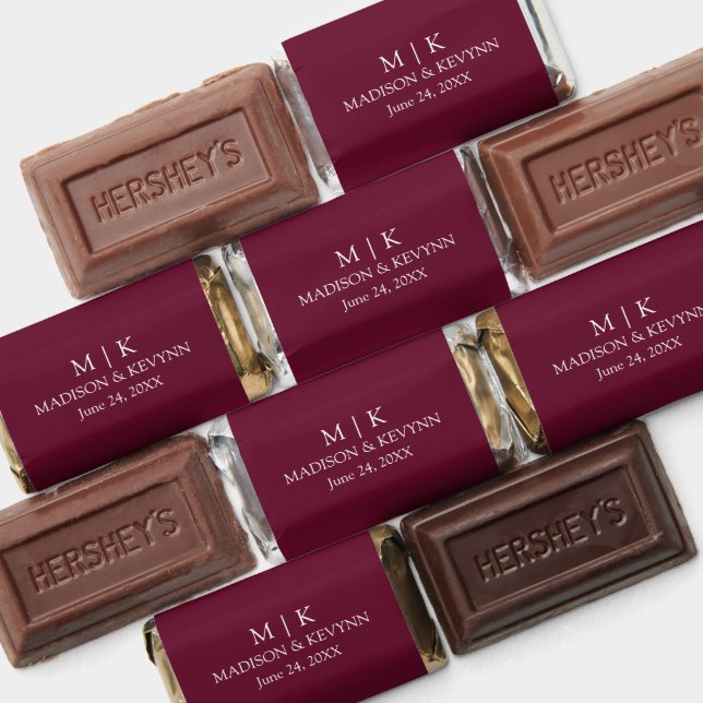 Modern Minimalist Monogram Wedding Burgundy Hershey's Miniatures (Assorted)
