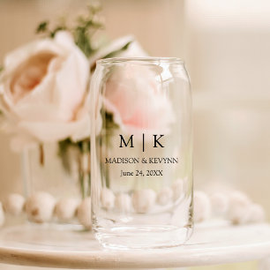 Modern Minimalist Monogram Wedding Can Glass
