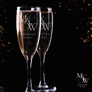 Modern Minimalist Monogram Wedding Champagne Flute