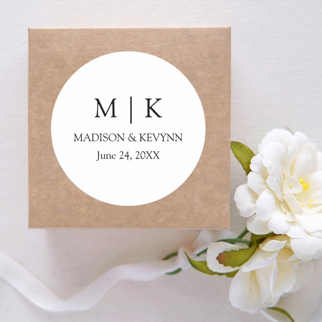Modern Minimalist Monogram Wedding  Classic Round Sticker (Customize to change text size, style or to add more text.)