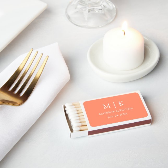 Modern Minimalist Monogram Wedding Coral Peach Matchboxes (Insitu)