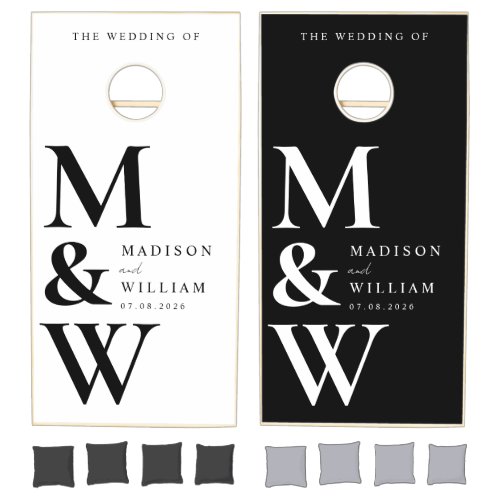 Modern Minimalist Monogram Wedding Cornhole Set