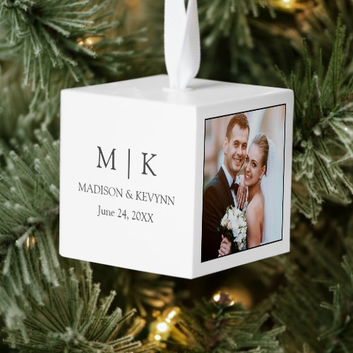 Modern Minimalist Monogram Wedding Cube Ornament
