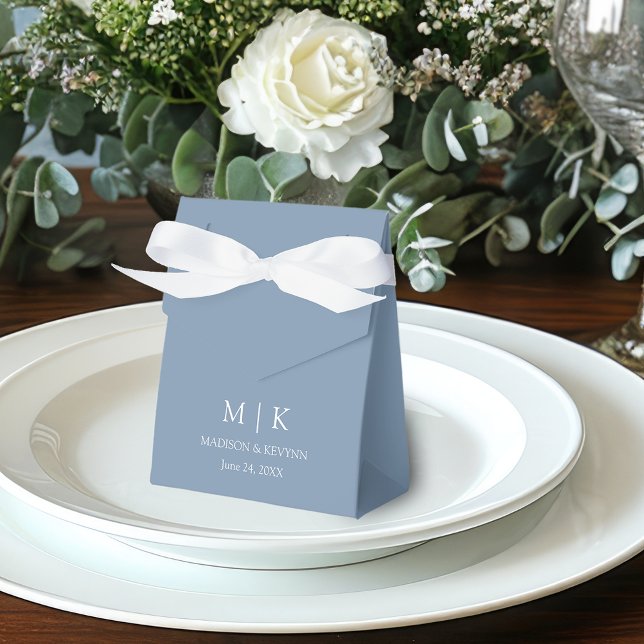 Modern Minimalist Monogram Wedding Dusty Blue Favor Boxes (Customize to change text size, style, color or to add more text.)