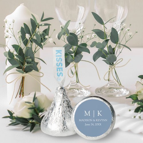 Modern Minimalist Monogram Wedding Dusty Blue Hersheys Kisses