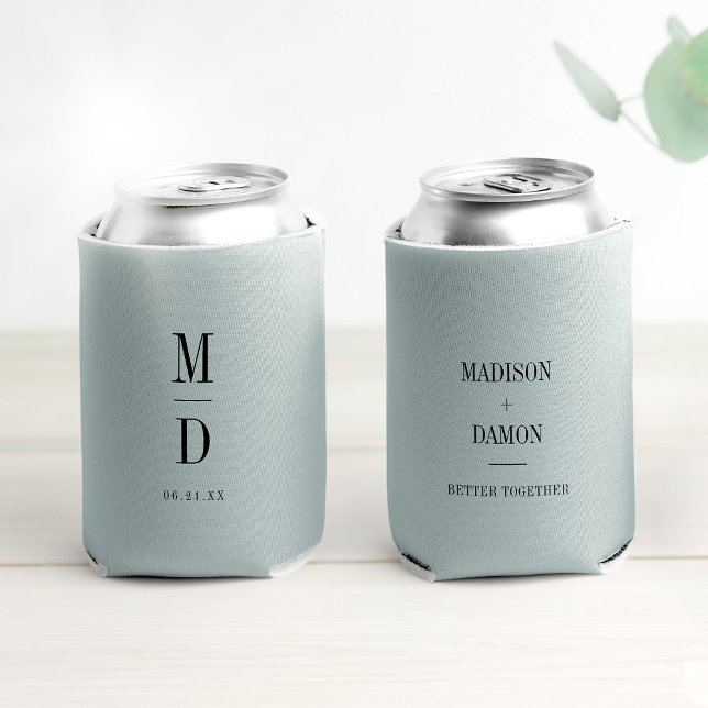 Modern Minimalist Monogram Wedding Elegant Names Can Cooler (Stylish and modern way to celebrate your dusty green wedding! Perfect as elegant guest favors!)