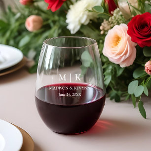 Modern Minimalist Monogram Wedding Etched Stemless Wine Glass
