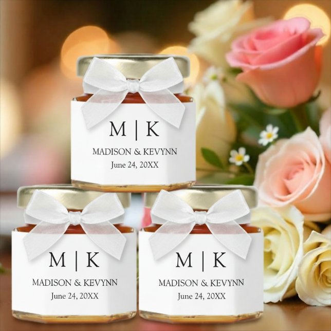 Modern Minimalist Monogram Wedding Honey Jar Favors (Customize to change text size, text style or color.)