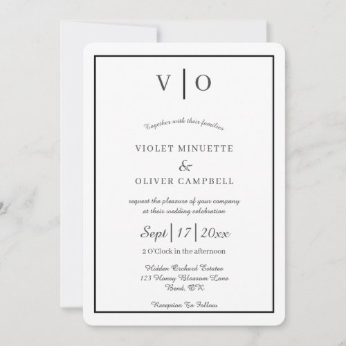 Modern Minimalist Monogram Wedding Invitation v2