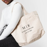 Modern Minimalist Monogram Wedding Large Tote Bag<br><div class="desc">Modern Minimalist yet Elegant Couple Monogram Initials,  Names and Date Large Wedding Tote Bag - Black & White. Great to use as favor bags,  bridesmaid,  groomsman and wedding party gifts.</div>