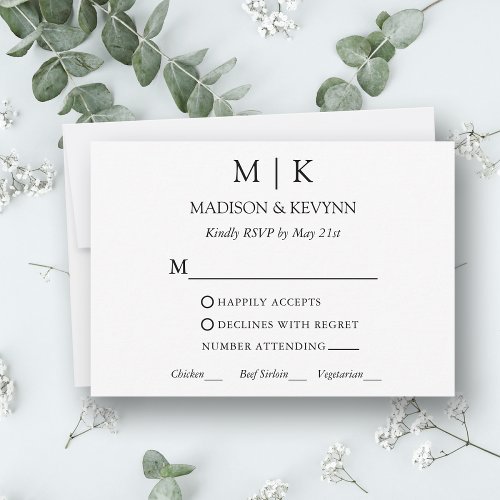 Modern Minimalist Monogram Wedding Meal RSVP Card