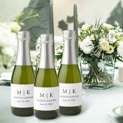 Modern Minimalist Monogram Wedding Mini Sparkling Wine Label