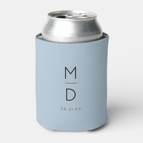 Modern Minimalist Monogram Wedding Names Blue Can Cooler