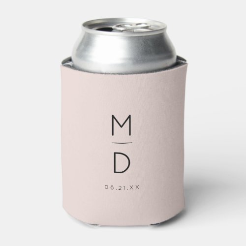 Modern Minimalist Monogram Wedding Names Blush Can Cooler