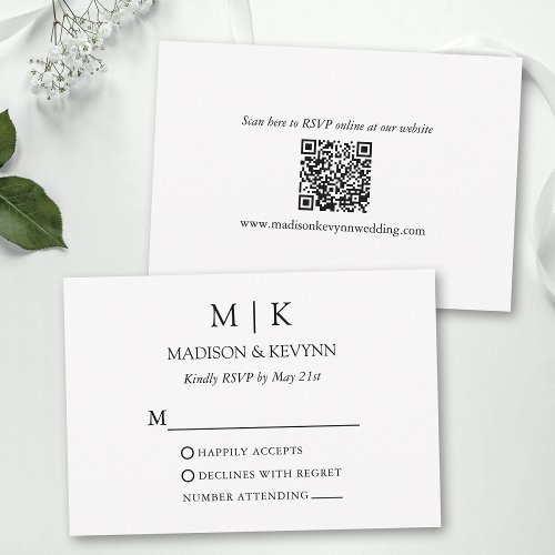 Modern Minimalist Monogram Wedding QR Code RSVP Card
