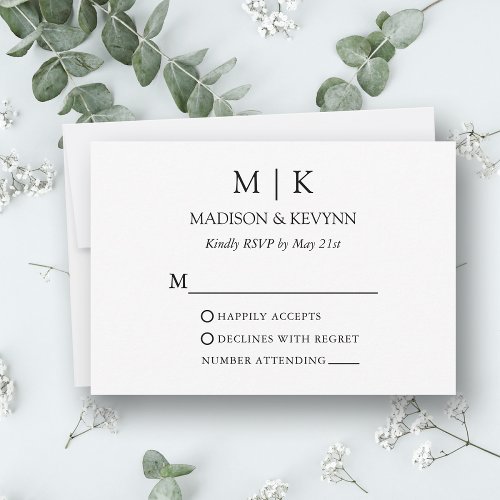 Modern Minimalist Monogram Wedding RSVP Card