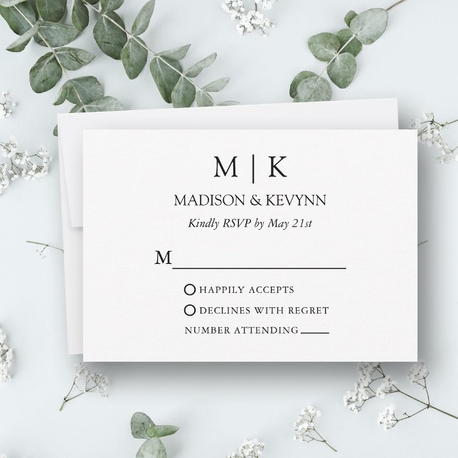 Modern Minimalist Monogram Wedding RSVP Card (Customize to change text size, style or background color.)