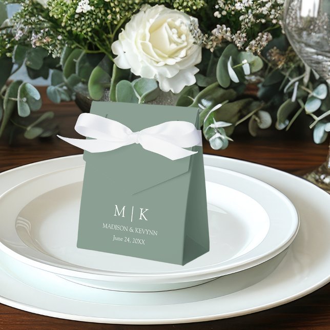 Modern Minimalist Monogram Wedding Sage Green Favor Boxes (Customize to change text size, style, color or to add more text.)
