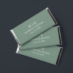 Modern Minimalist Monogram Wedding Sage Green Hershey Bar Favors<br><div class="desc">Modern Minimalist yet Elegant Couple Monogram Initials,  Names and Date Wedding Chocolate Candy Bars - Sage Green</div>