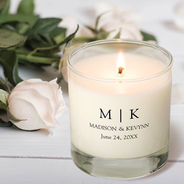 Modern Minimalist Monogram Wedding Scented Candle (Customize to change text size, color, style or to add more text to back. )