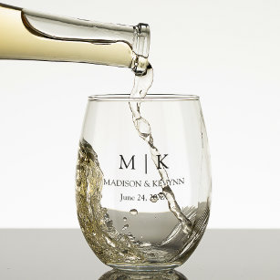 Modern Minimalist Monogram Wedding  Stemless Wine Glass