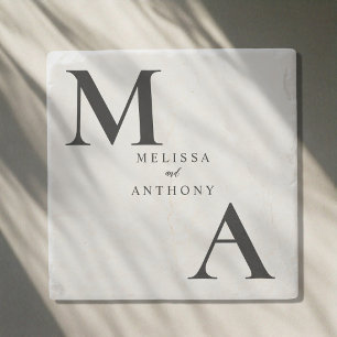 Modern Minimalist Monogram Wedding Stone Coaster