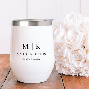 Modern Minimalist Monogram Wedding Thermal Wine Tumbler