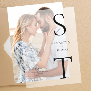 Modern Minimalist Monogram Wedding Vellum Invitations