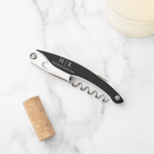 Modern Minimalist Monogram Wedding Waiters Corkscrew