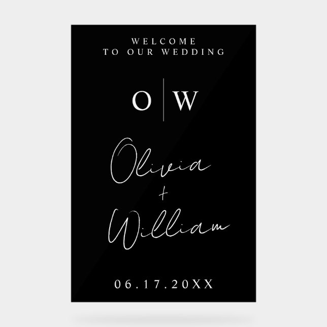 Modern Minimalist Monogram Wedding Welcome Acrylic Sign (Front)