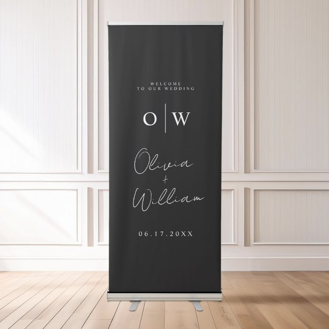 Modern Minimalist Monogram Wedding Welcome Retractable Banner (Creator Uploaded)