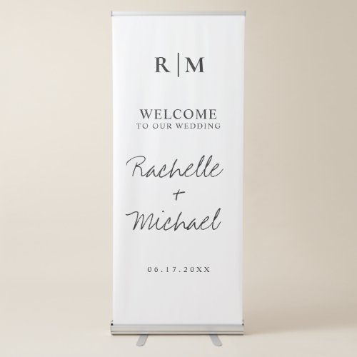 Modern Minimalist Monogram Wedding Welcome Retractable Banner