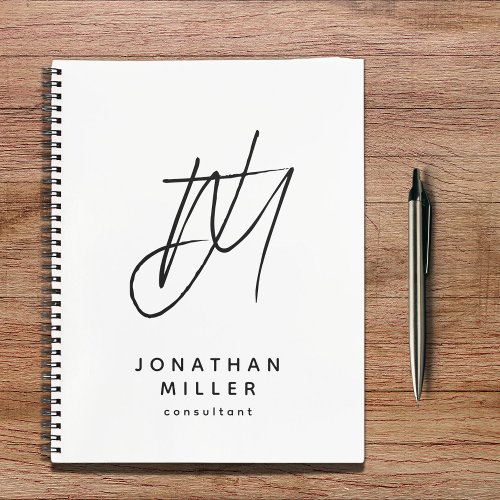Modern Minimalist Monogram White Notebook