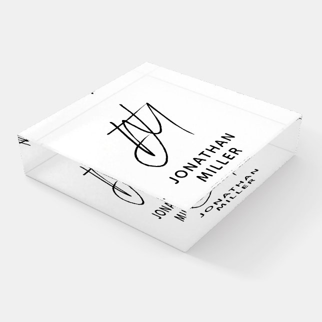 Modern Minimalist Monogram White Paperweight (Angled)