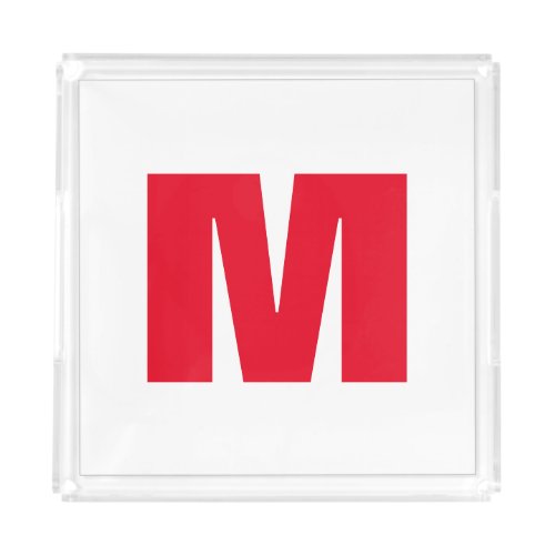 Modern Minimalist Monogram White Red Acrylic Tray