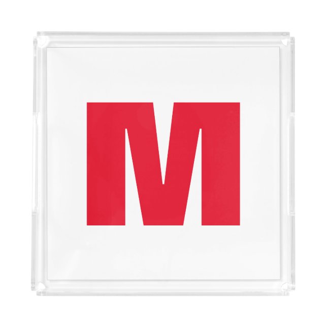 Modern Minimalist Monogram White Red Acrylic Tray (Front)