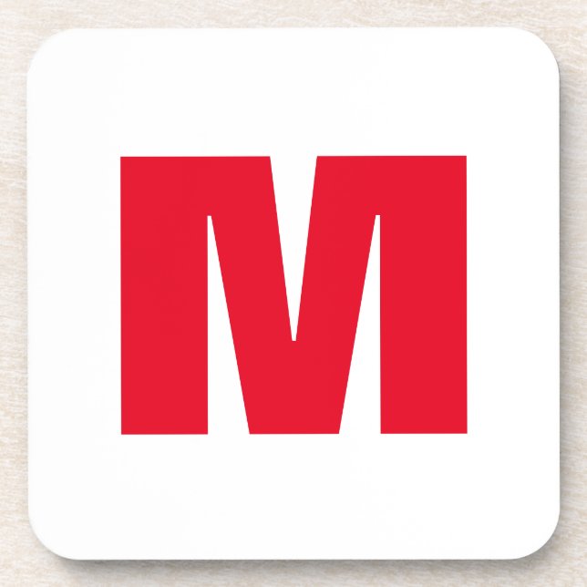 Modern Minimalist Monogram White Red Beverage Coaster (Front)