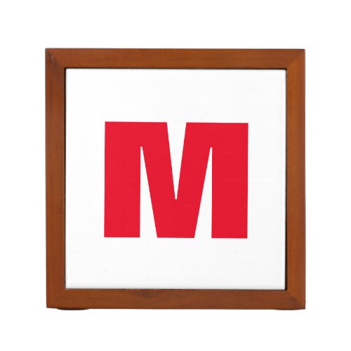Modern Minimalist Monogram White Red Desk Organizer