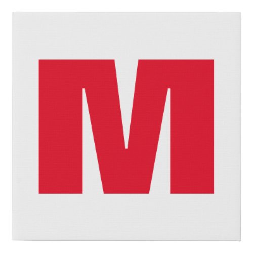 Modern Minimalist Monogram White Red Faux Canvas Print