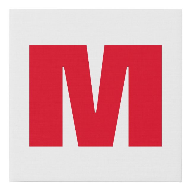Modern Minimalist Monogram White Red Faux Canvas Print (Front)