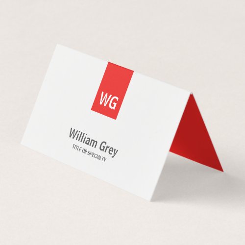 Modern Minimalist Monogram White Red Folded Business Card