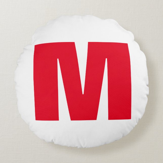 Modern Minimalist Monogram White Red Round Pillow (Front)